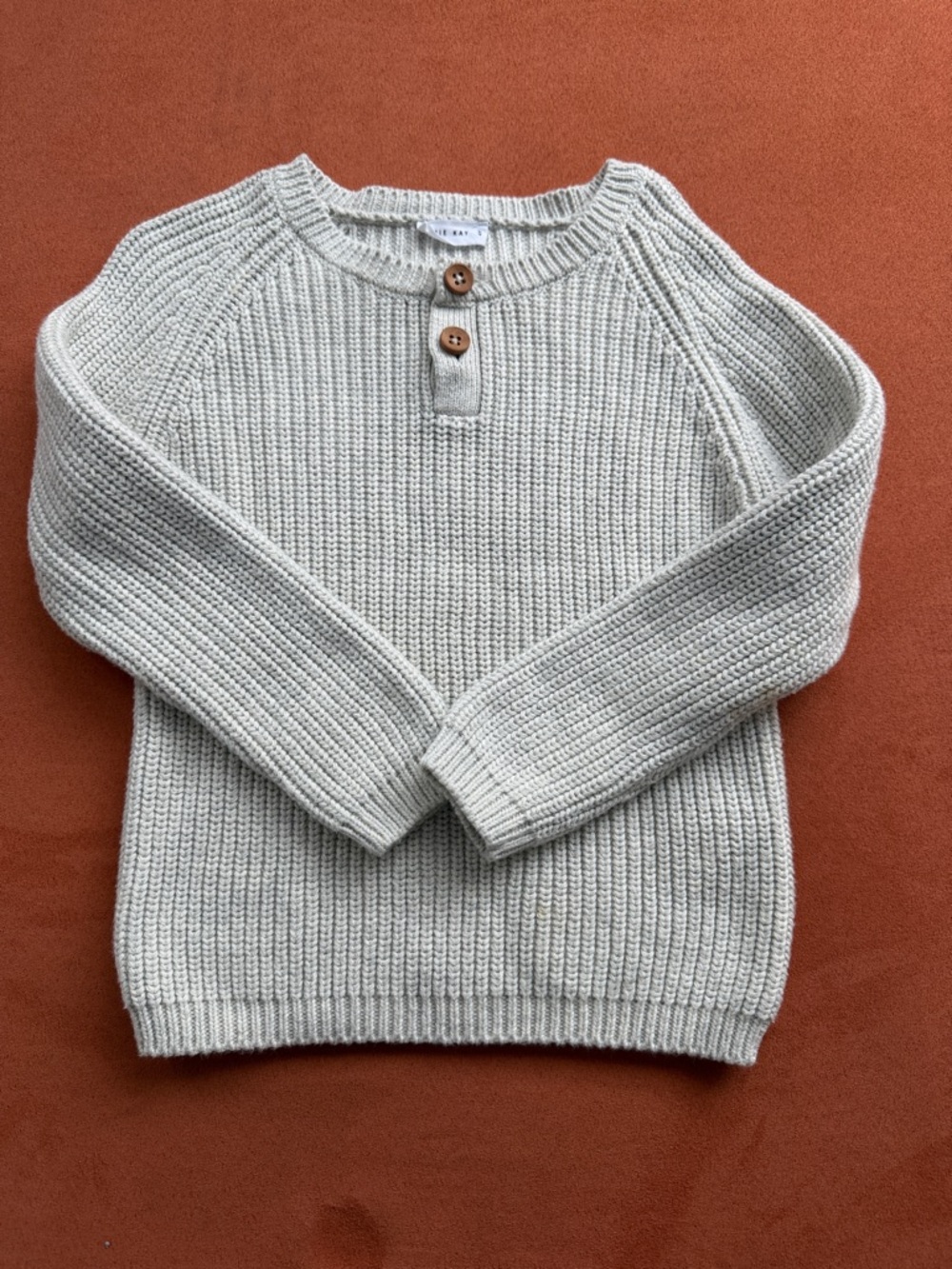 Jamie Kay light grey Ribbed Crewneck Sweater with Wooden Buttons